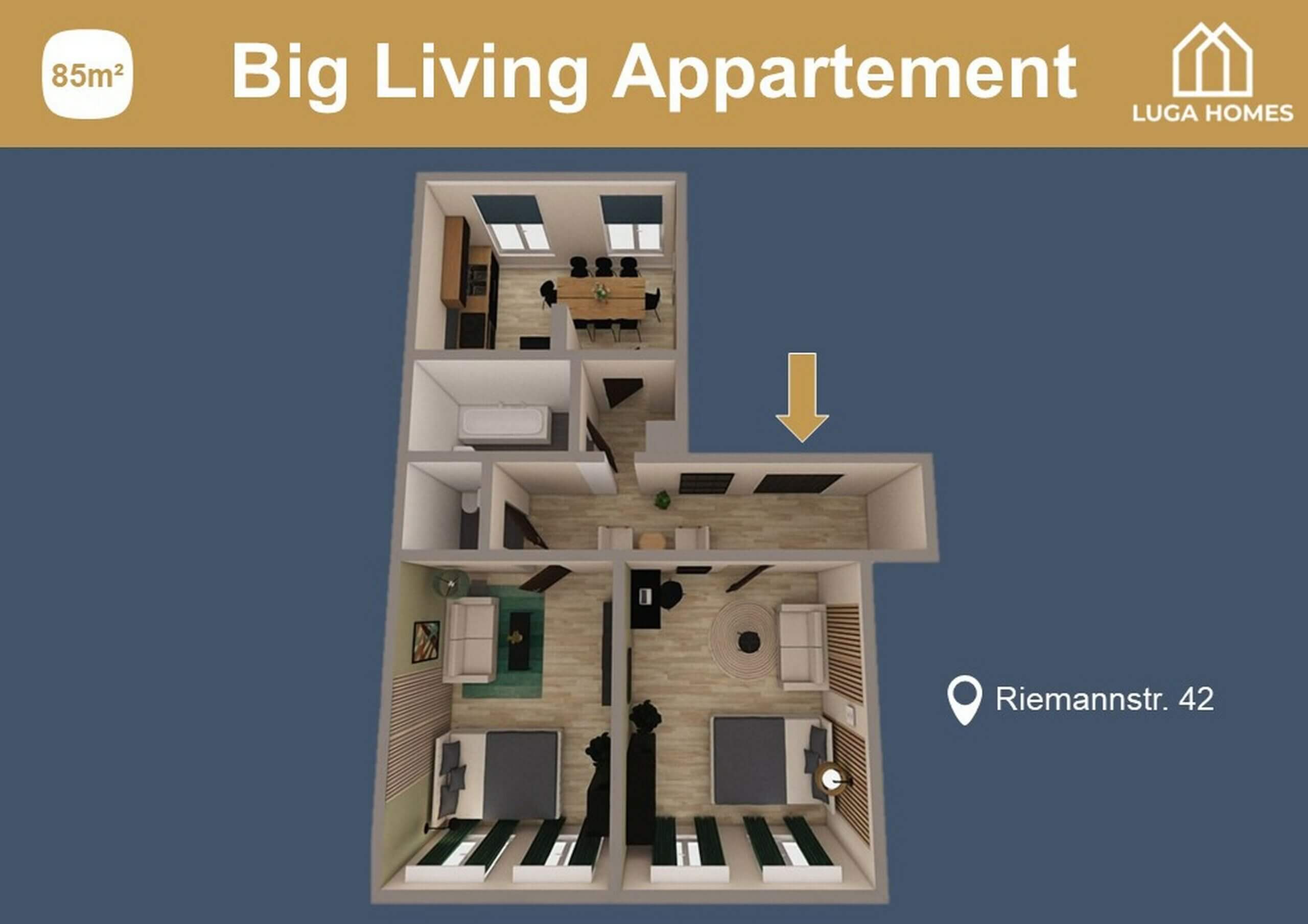 *Big Living* 3-Zimmer-Appartement mit Küche
